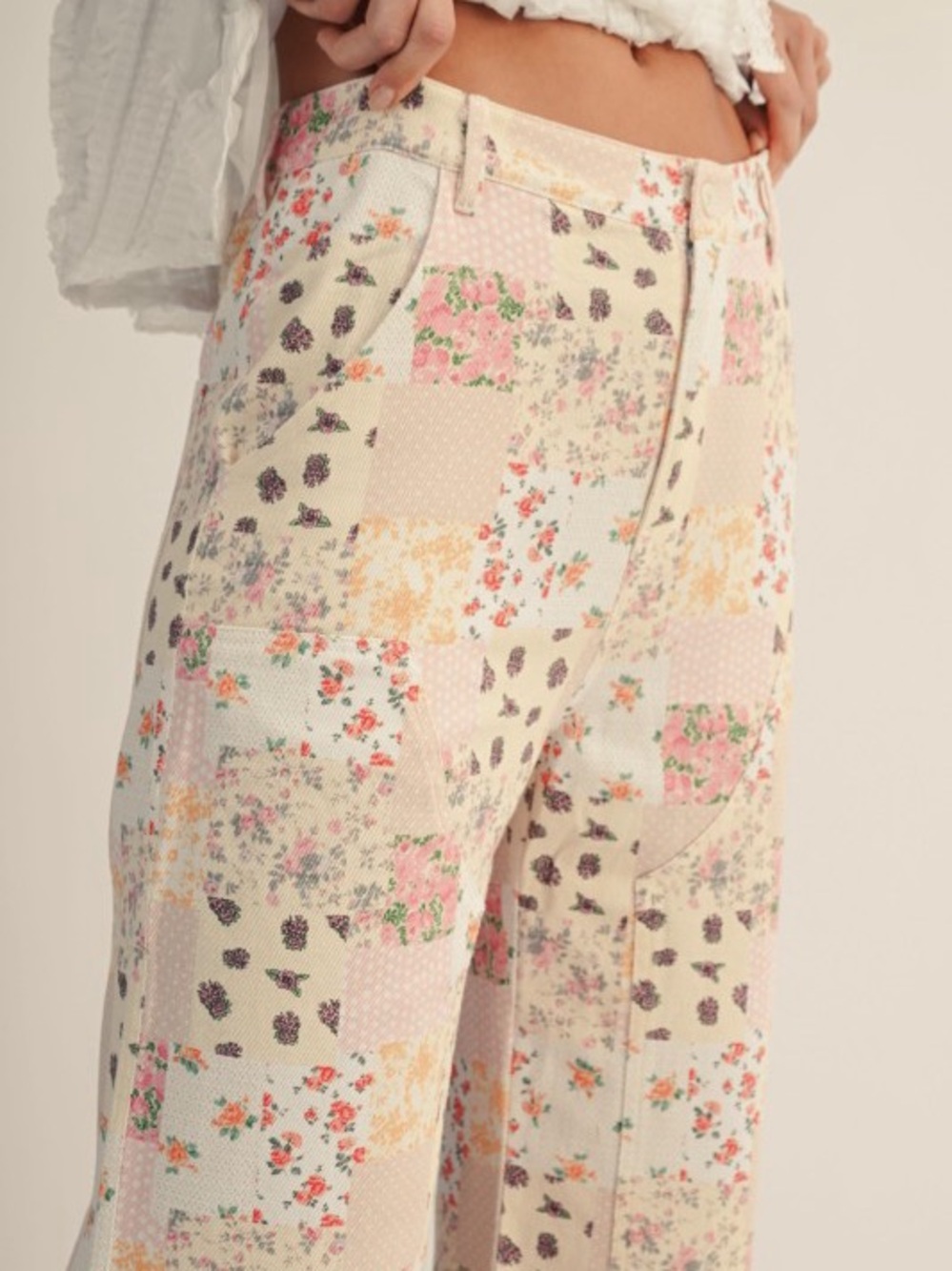 Multi floral patchwork barrel wide leg western vintage flare bohemian boho jeans - Picture 4 of 7
